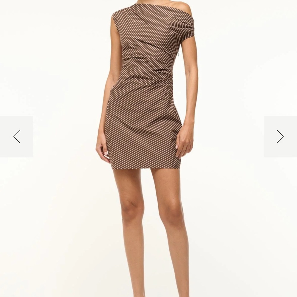 STAUD One-Shoulder Brown Striped Dress - Picture 6 of 13